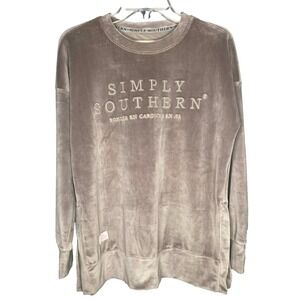 Womens Simply Southern silver blush embroidered velour Pullover small romantic